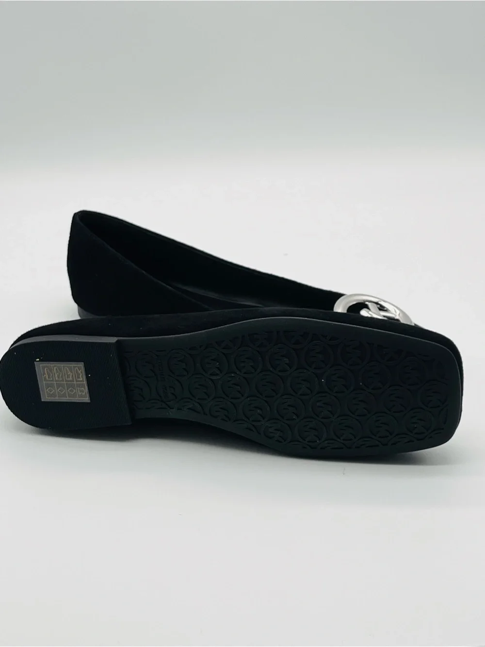 Michael Kors Black Fulton Flex Ballet Suede Flats Silver Logo Size 9 SlipOn